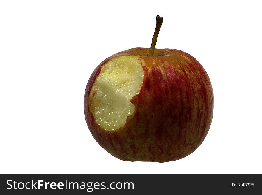 Apple isolated on white with bite mark on side