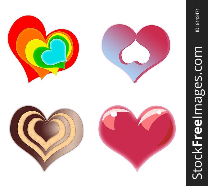 Four raster hearts of different style on white background. Four raster hearts of different style on white background