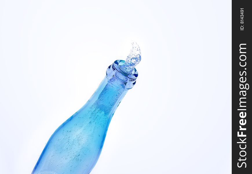 Blue Bottle With Stream Of Water