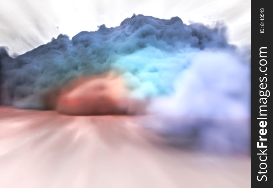 Explosion with lots of smoke of blue color over spotted surface