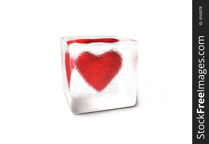 Heart frozen in an ice cube