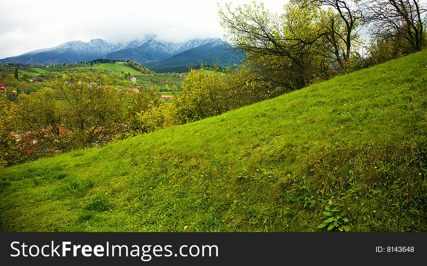 Late autumn in mountain range, fall vegetation