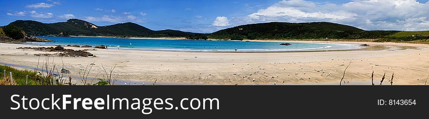 A beautiful panorama of Matai Bay, a popular tourist destination in Doubtless Bay, Northland, New Zealand. A beautiful panorama of Matai Bay, a popular tourist destination in Doubtless Bay, Northland, New Zealand.