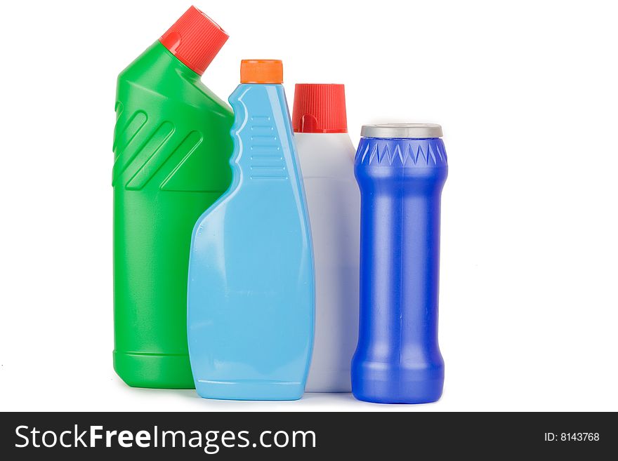 Cleaning supplies isolated on white background