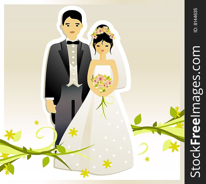 Card of Groom and Bride with flowers and nature. Card of Groom and Bride with flowers and nature