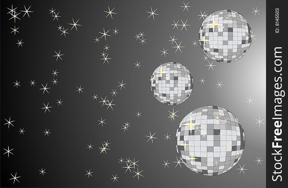 Illustration on a musical theme with shaining mirrorball. Illustration on a musical theme with shaining mirrorball
