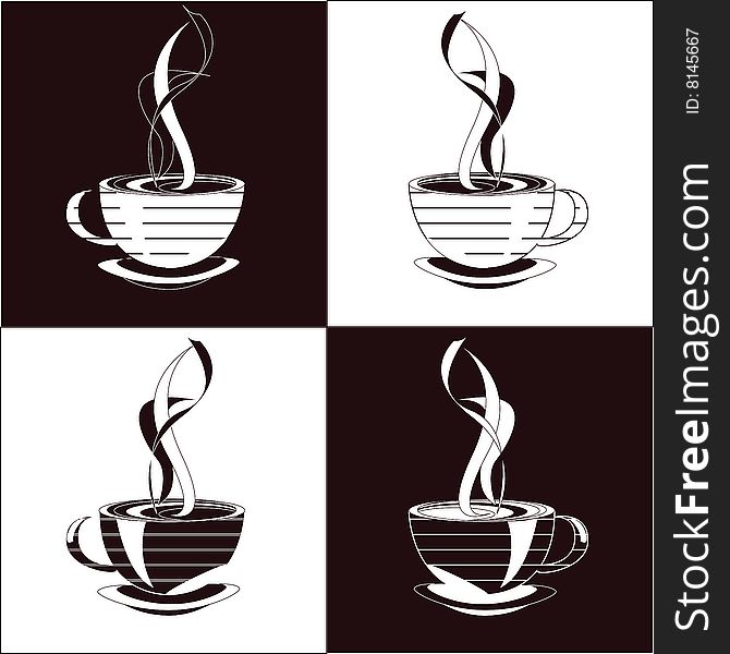 Four cups from coffee or tea, a Cup of the coffee, four variants