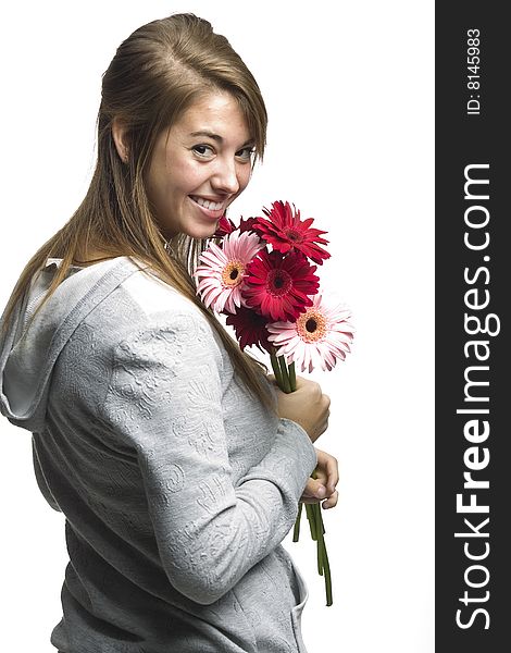 Girl Holding Flowers with smile