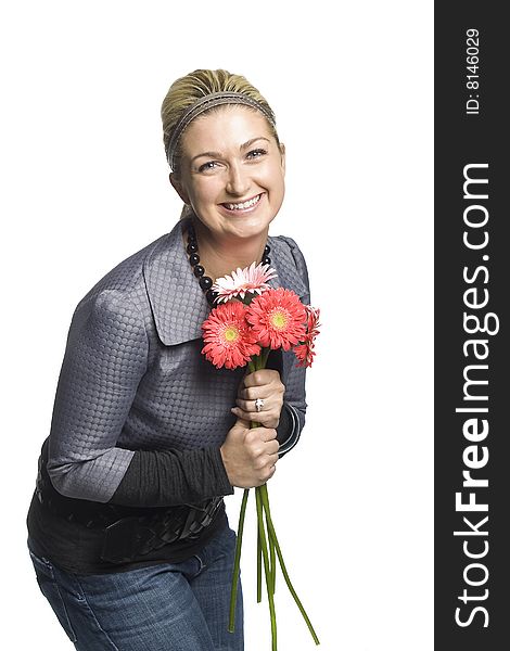 Girl Holding Flowers with smile