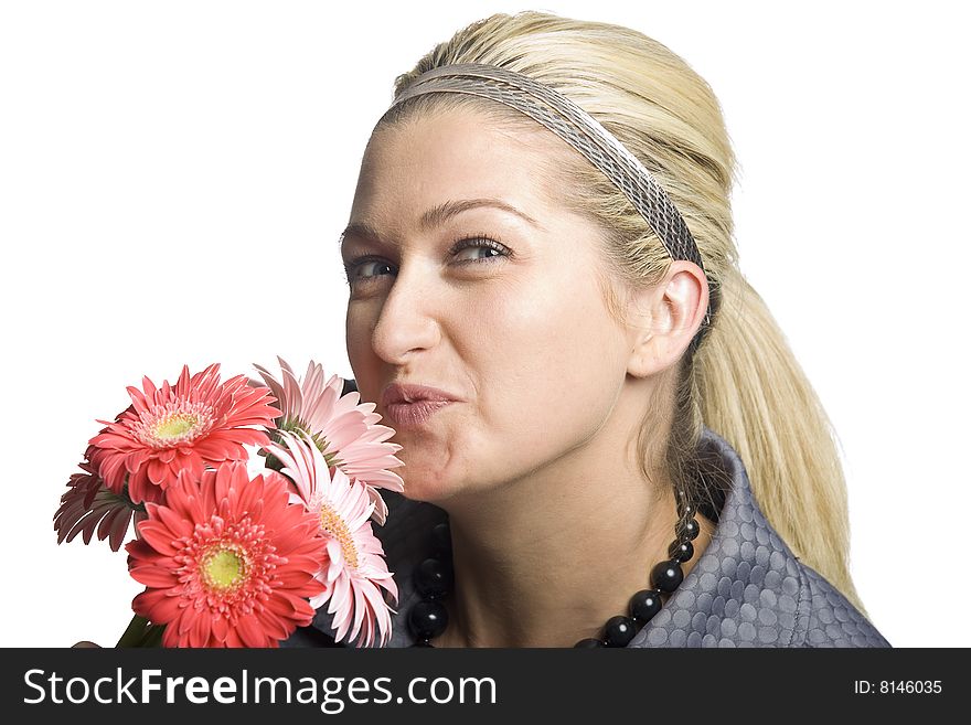 Girl Holding Flowers with smile