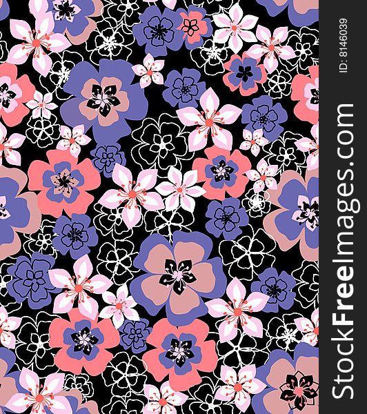 Floral seamless pattern with styled flowers