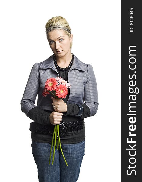 Girl Holding Flowers with smile