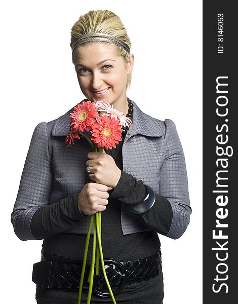 Girl Holding Flowers with smile