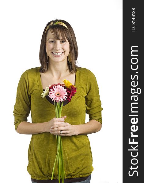 Girl Holding Flowers with smile