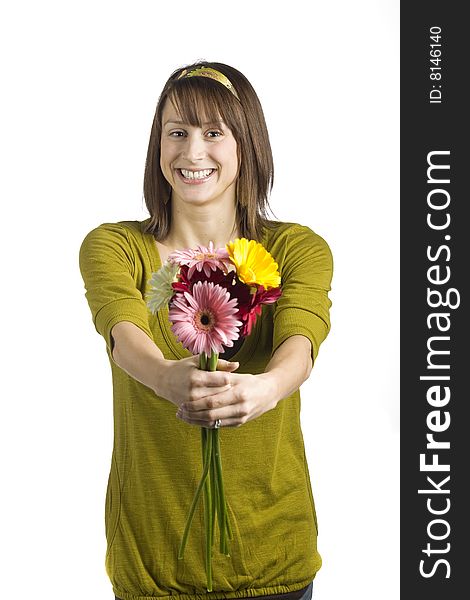 Girl Holding Flowers with smile