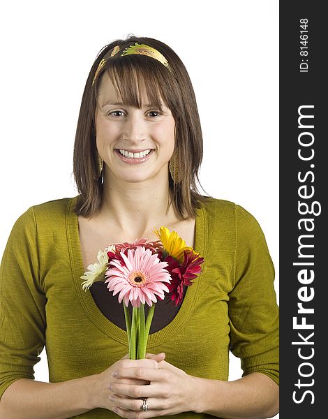 Girl Holding Flowers with smile