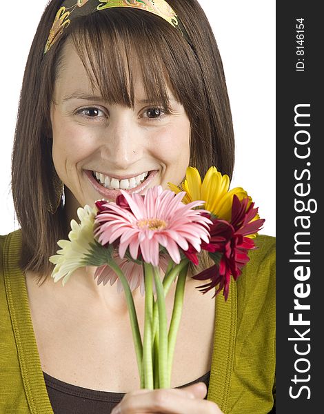 Girl Holding Flowers with smile