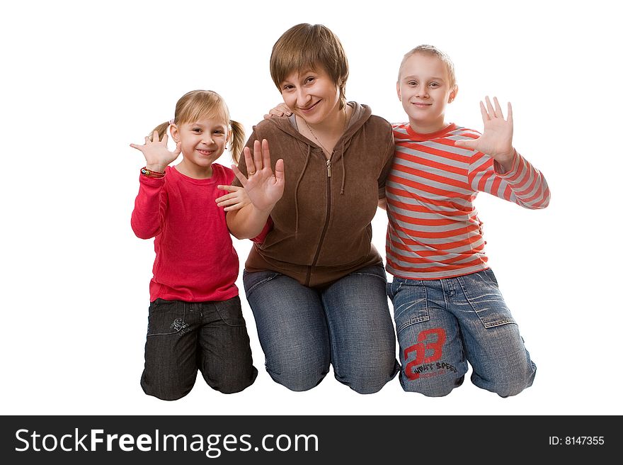 Cheerful family isolated on a white background. Cheerful family isolated on a white background