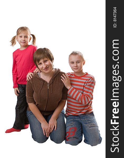 Cheerful family isolated on a white background. Cheerful family isolated on a white background