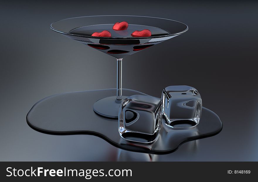 3D rendered valentine cocktail on metallic surface
