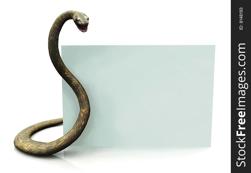 A blank sign beside a rattlesnake with its mouth open, ready to strike. A blank sign beside a rattlesnake with its mouth open, ready to strike.