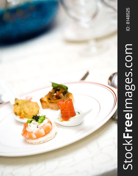A plate of seafood appetizer ready to be served. A plate of seafood appetizer ready to be served