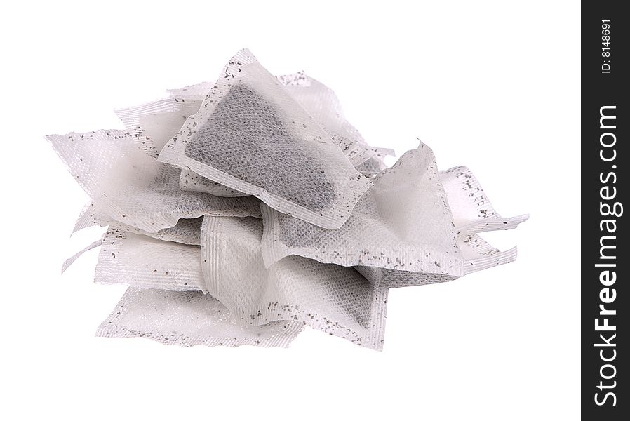 Tea bags isolated against a white background