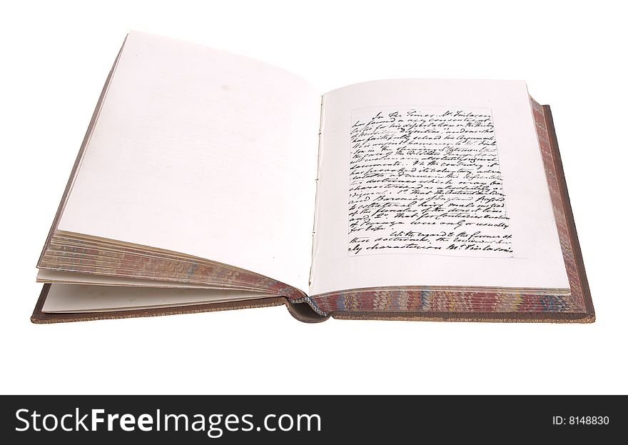 Single old leather bound book isolated on a white background