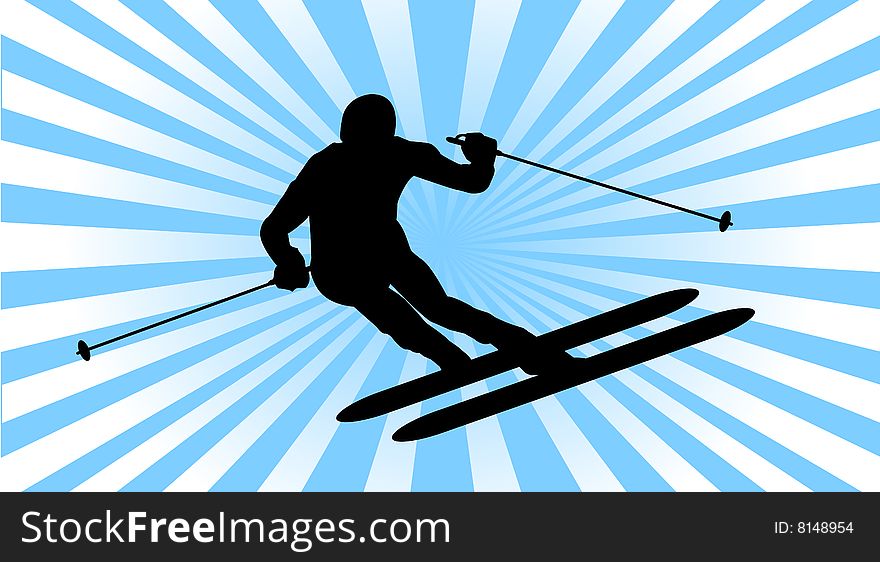 Vector illustration of male athlete on ski performing a descent on the snow, background style. Vector illustration of male athlete on ski performing a descent on the snow, background style