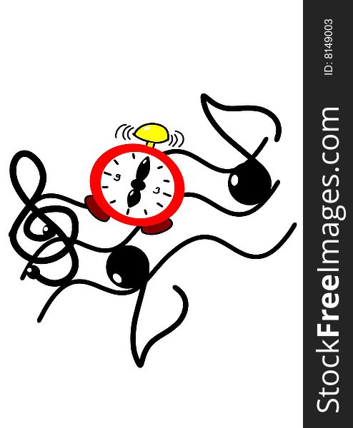 This illustration depicts a music score with closck