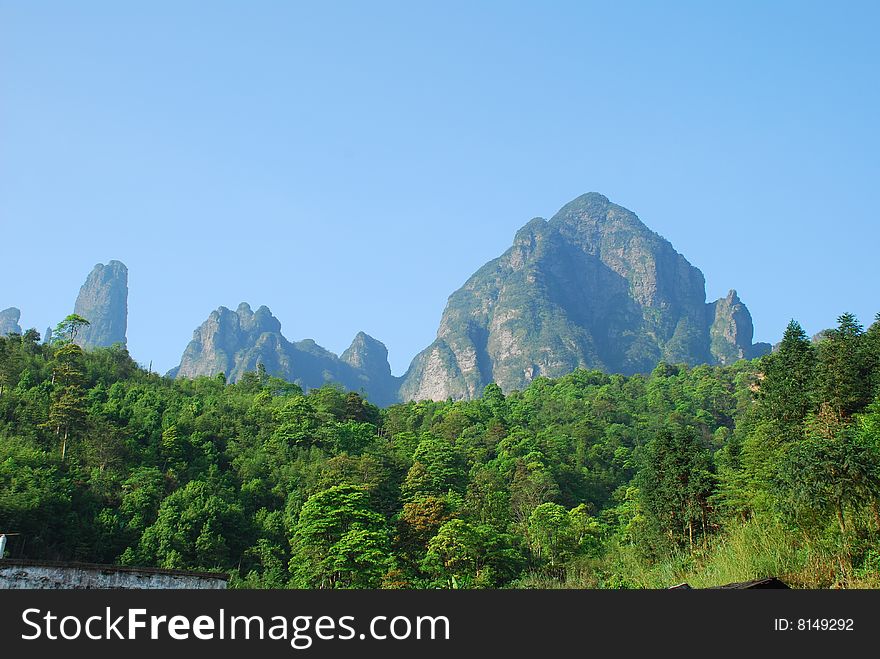 Chinese Guangxi Jin Xiu Dayao prominent peak Shengtangshan scenery.