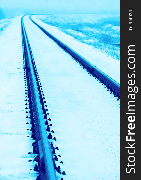 Railroad tracks covered with  snow, prospect,. Railroad tracks covered with  snow, prospect,