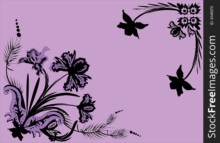 Illustration with black orchid frame on lilac background