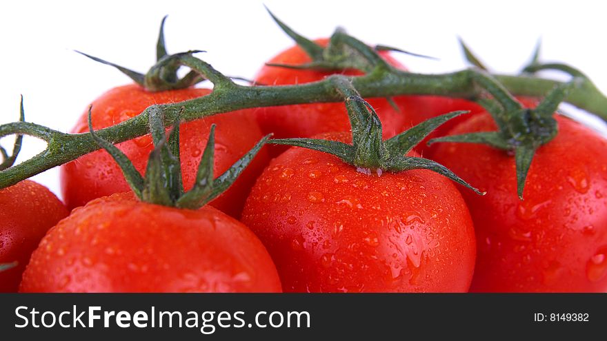 A bunch of tomatoes isolated over white background. A bunch of tomatoes isolated over white background.