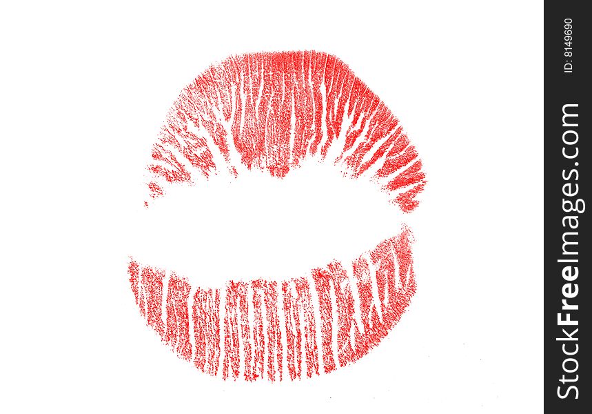 Red lips imprint isolated on white background. Red lips imprint isolated on white background