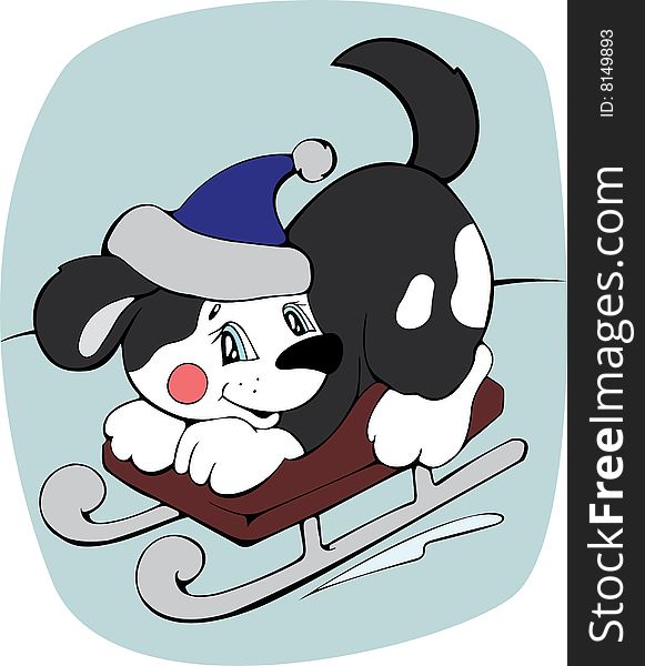 Illustration of the amusing dog by sledge