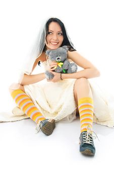 Funny Beautiful Bride Wearing Running Shoes Royalty Free Stock Photo Funny Beautiful Bride Wearing Running Shoes Royalty Free Stock Photo