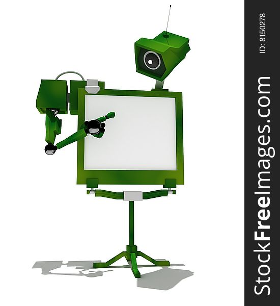 Green robot television set shows on its screen