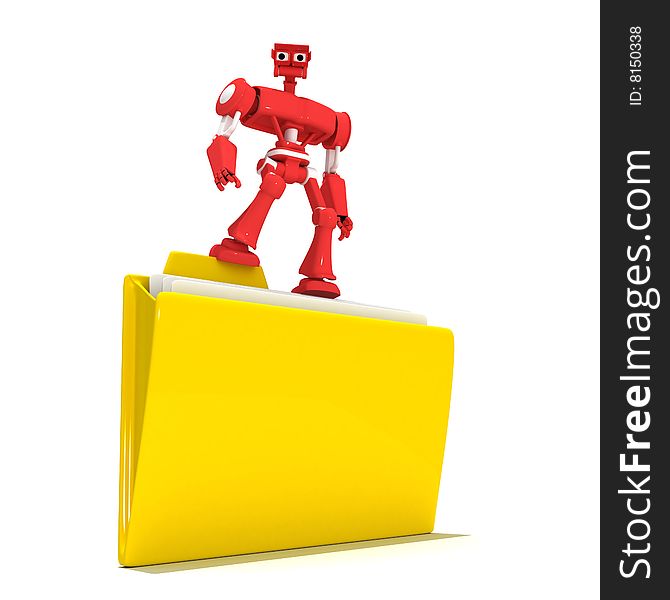 Red robot stand on file with document