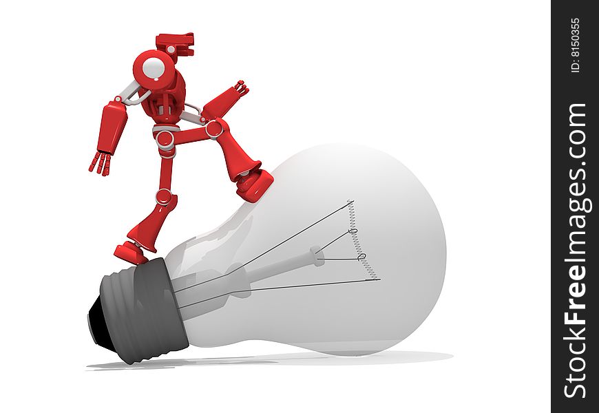 Red robot goes on light bulb