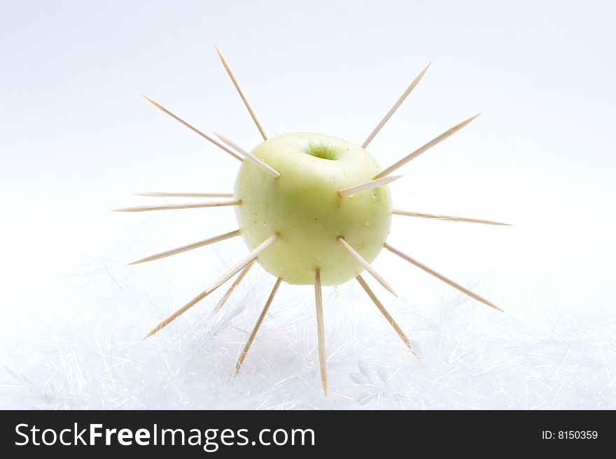 The isolated apple covered with thorns