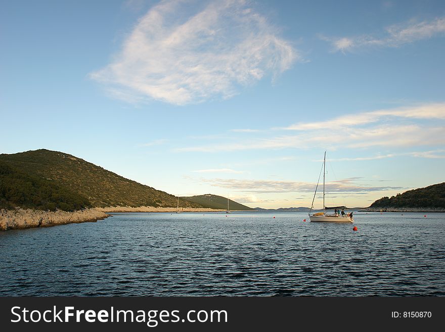 Sailing Boat Mooring At Croatian Islands