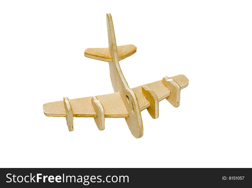 Object on white - wooden toy airplane