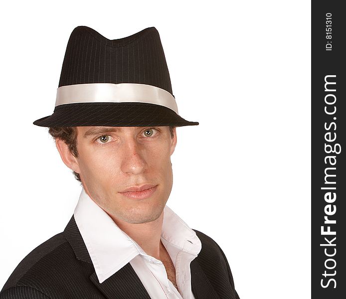 Young man with black hat matching his suit. Young man with black hat matching his suit