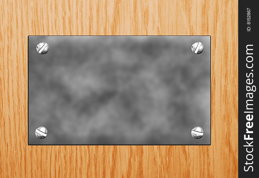Steel metal plate on wooden surface background