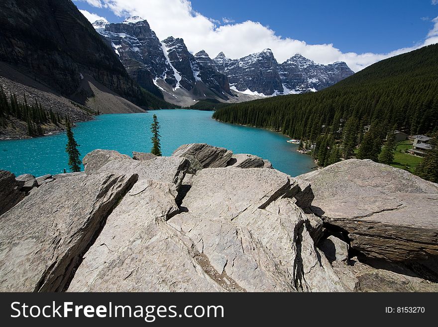 The refractive glacial waters of Lake Moraine