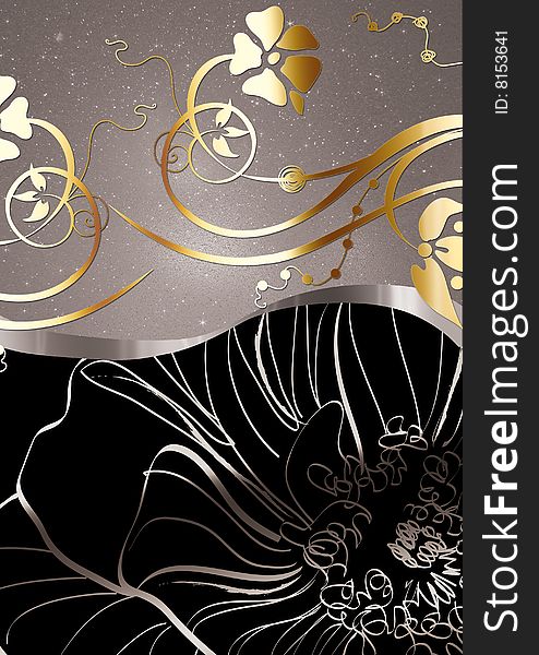 Floral abstract illustration on a metallic  background for the creative design. Floral abstract illustration on a metallic  background for the creative design
