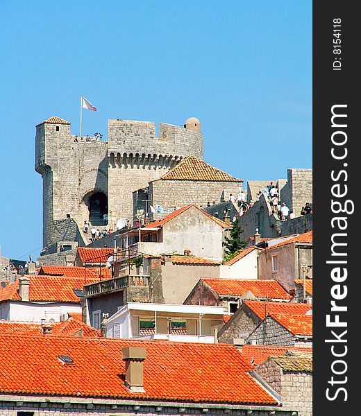A tower of the ramparts surrounding the Old Town in Dubrovnik, Croatia. A tower of the ramparts surrounding the Old Town in Dubrovnik, Croatia