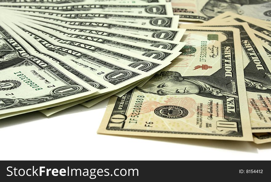 Isolated image of bank notes of dollar. Isolated image of bank notes of dollar