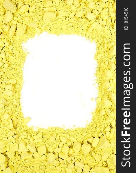 Original vertical rectangle frame from crushed yellow chalk. Original vertical rectangle frame from crushed yellow chalk